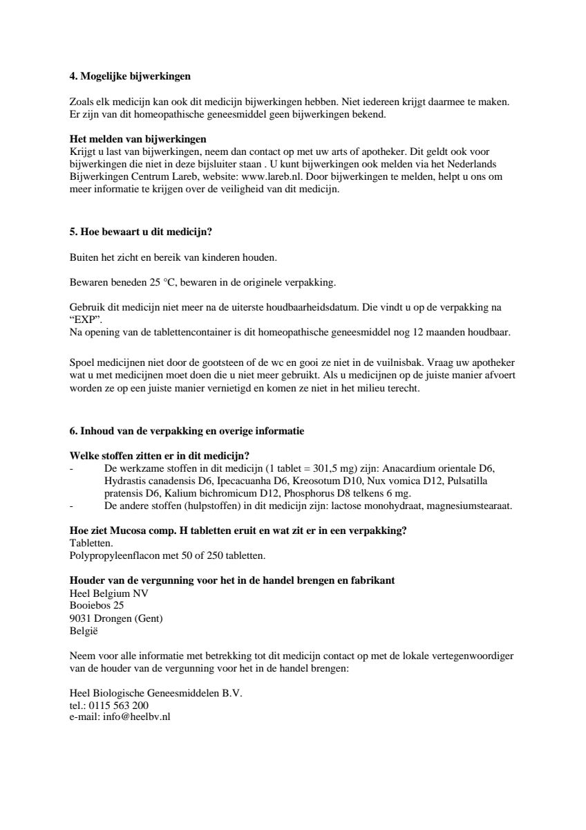 Mucosa Compositum H Tabletten afbeelding van document #3, leaflet
