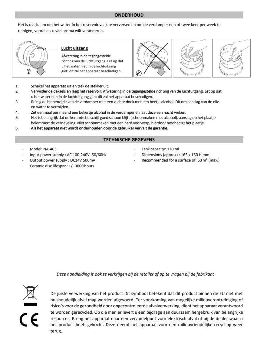 Space Aroma Diffuser afbeelding van document #4, instructions