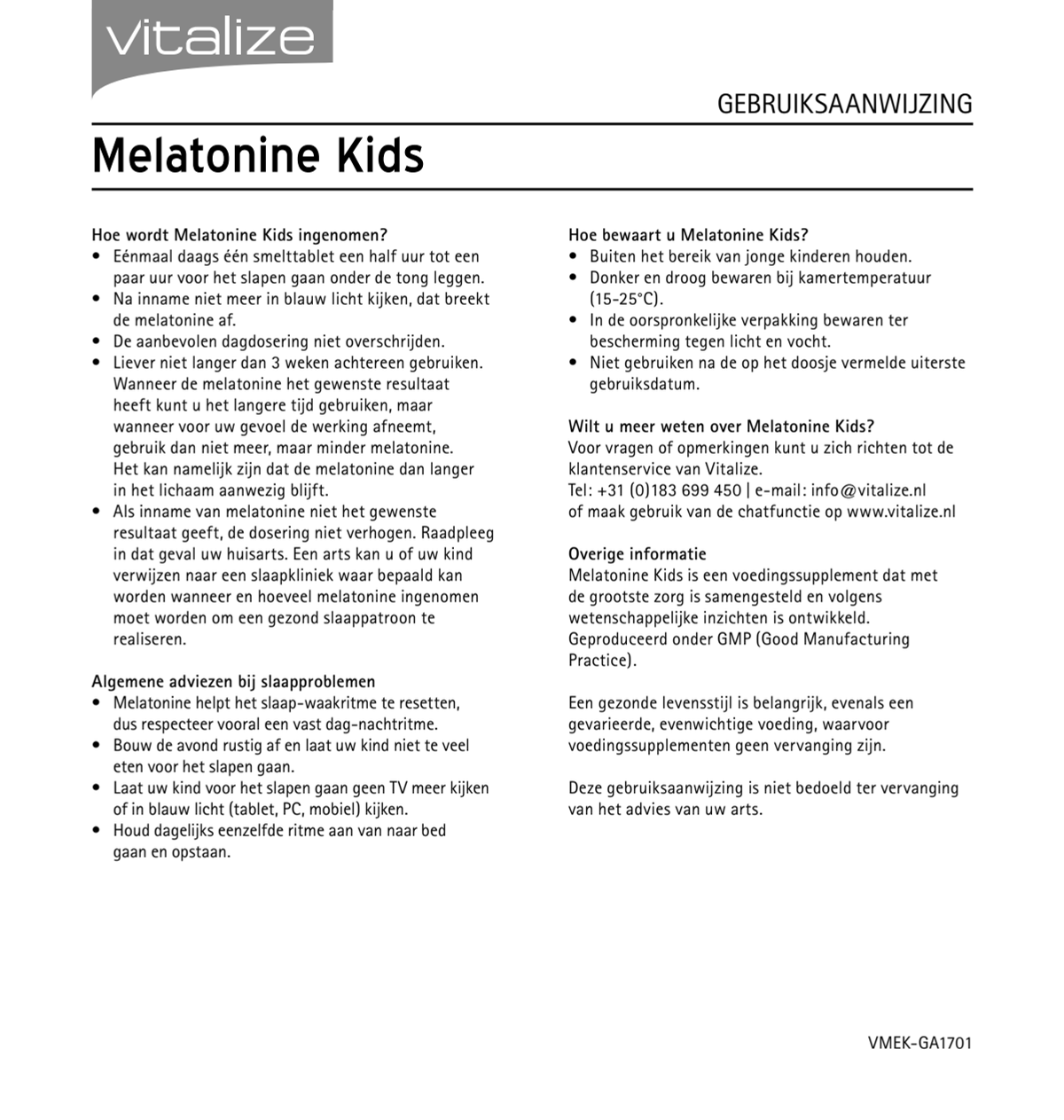 Melatonine Kids 0,299mg Tabletten afbeelding van document #2, instructions