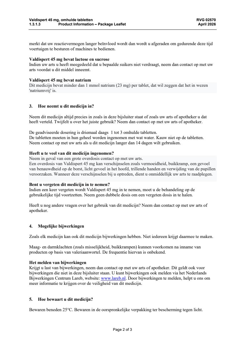 45 mg Valeriaanextract Tabletten - bij lichte vormen van nervositeit en spanning - afbeelding van document #2, leaflet
