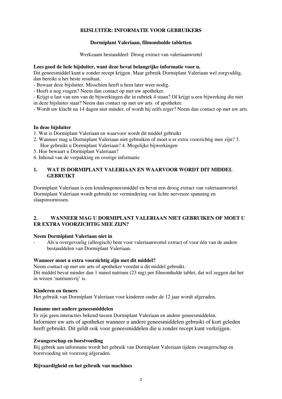 Dormiplant Valeriaan Tabletten afbeelding van document #2, leaflet