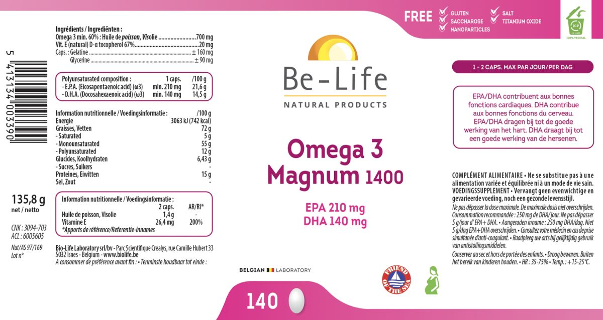 Omega 3 Magnum 1400 Capsules afbeelding van document #1, label