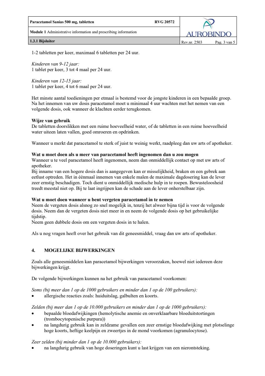 Paracetamol 500mg Tabletten afbeelding van document #3, leaflet