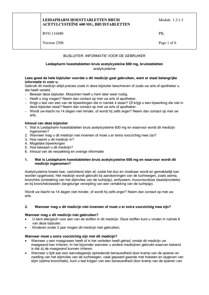 Hoesttabletten Bruis Acetylcysteine 600mg afbeelding van document #1, leaflet