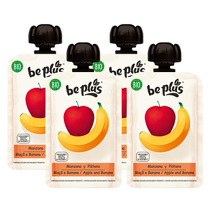 Be Plus Knijpfruit Apple &amp; Banana Multiverpakking 4x100GR