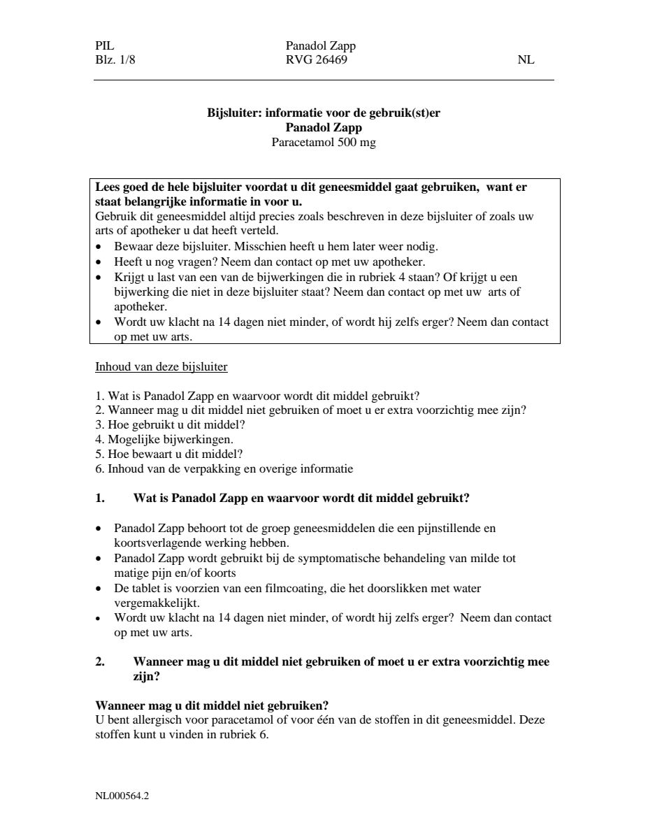 Zapp 500 mg Filmomhulde Tabletten afbeelding van document #1, leaflet