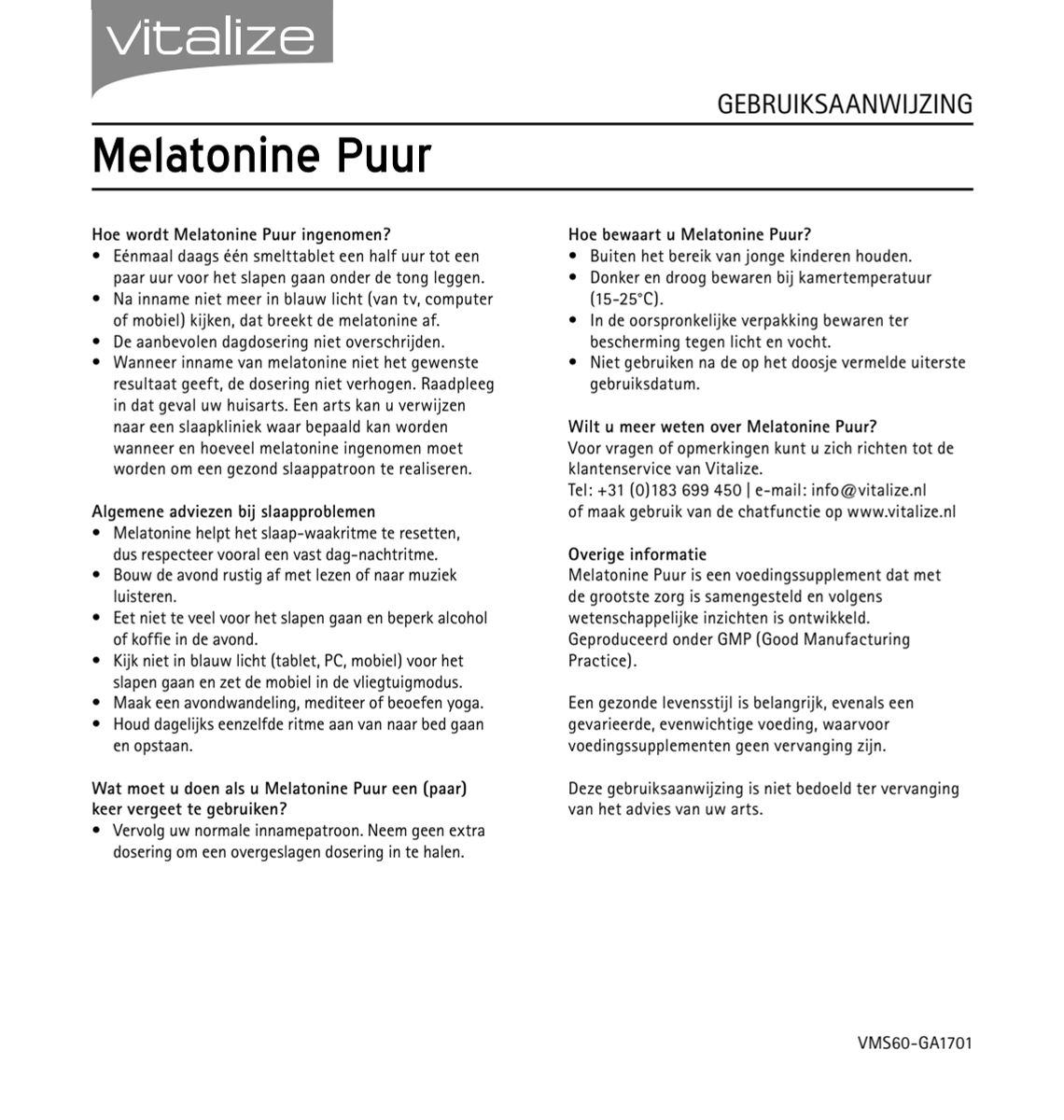Melatonine Puur 0,299 mg Tabletten afbeelding van document #2, instructions