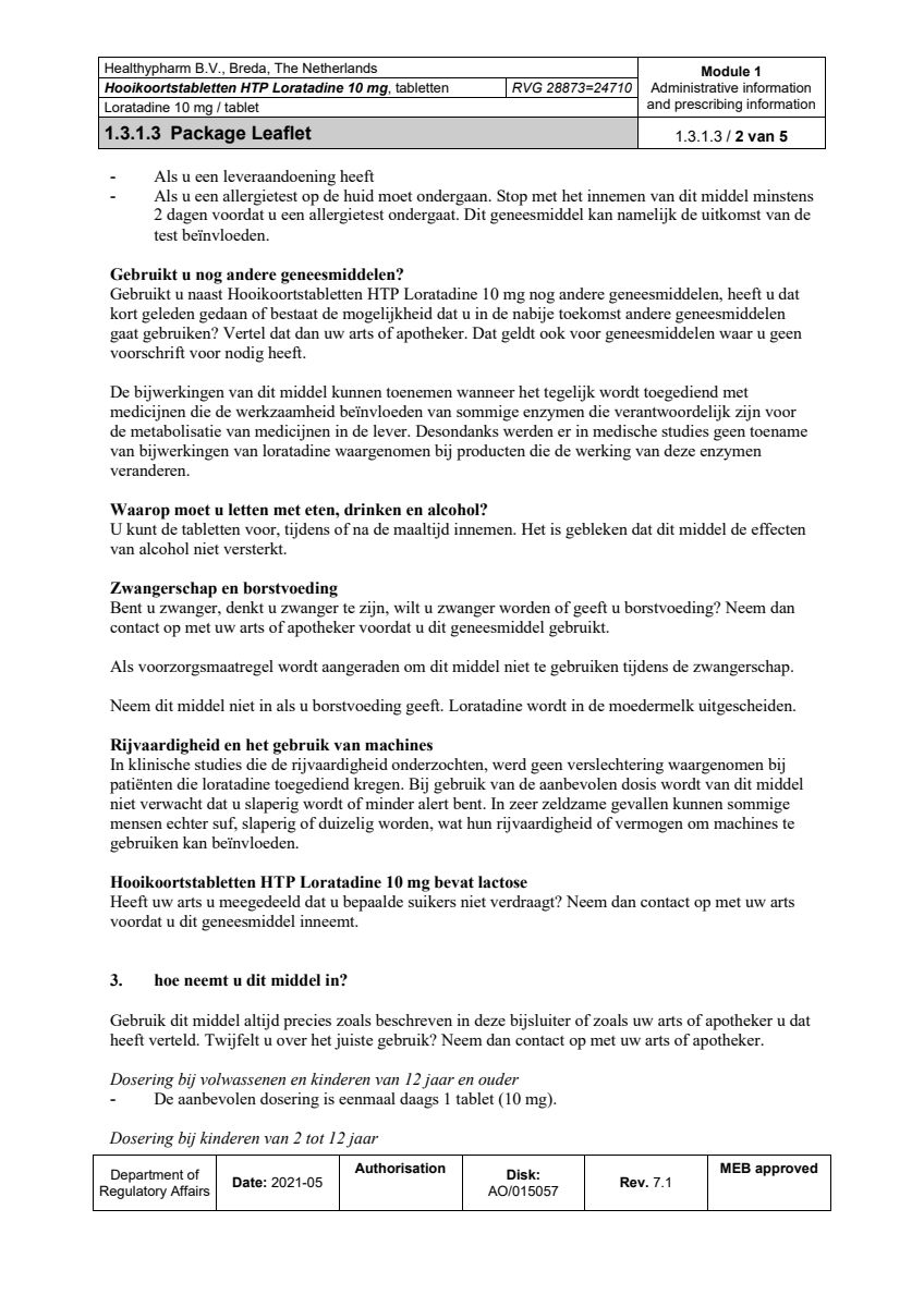 Loratadine Hooikoortstabletten - Bij hooikoorts en vergelijkbare allergische reacties afbeelding van document #2, leaflet