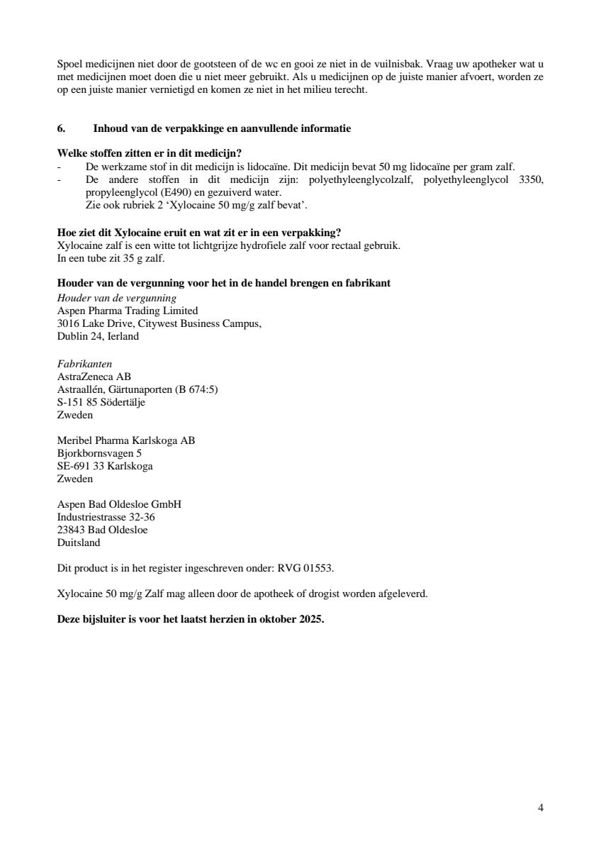 Aspen Xylocaine Lidocaïne 5% Zalf afbeelding van document #4, leaflet