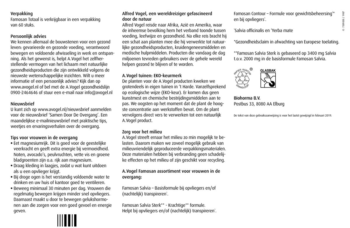 Famosan Overgang Totaal Tabletten 60ST + Overgang Gewichtsbeheersing* Tabletten 60TB Combiverpakking afbeelding van document #2, instructions