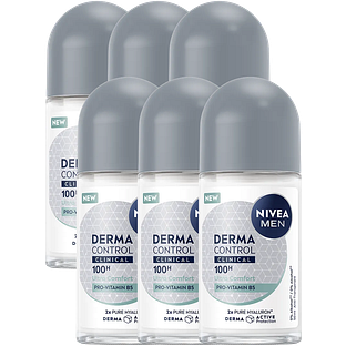 Nivea Men Derma Control Clinical 100H Ultra Comfort Anti-transpirant Roller Multiverpakking 6x50ML