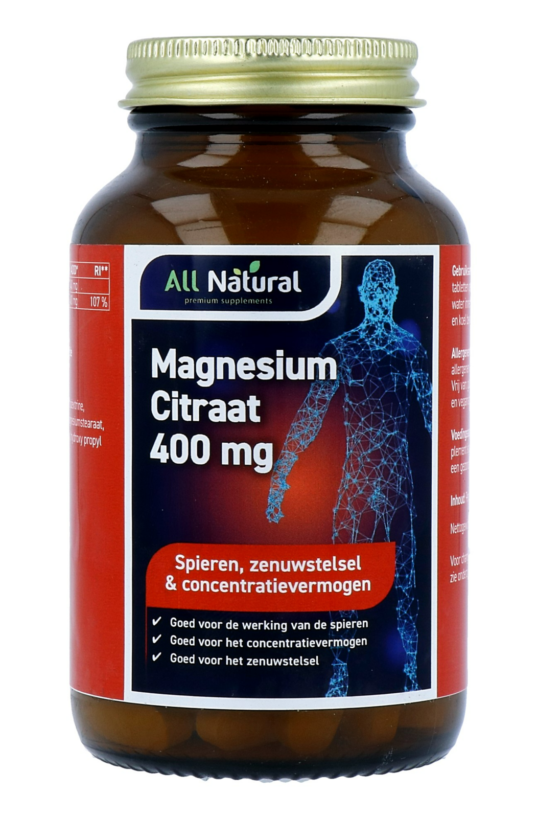 All Natural Magnesium Citraat 400 mg Tabletten 60TB