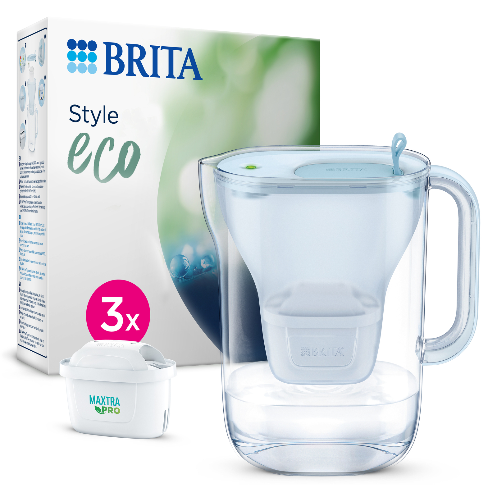 Brita Style Eco Waterfilterkan Blauw + 3 Maxtra Filterpatronen afbeelding