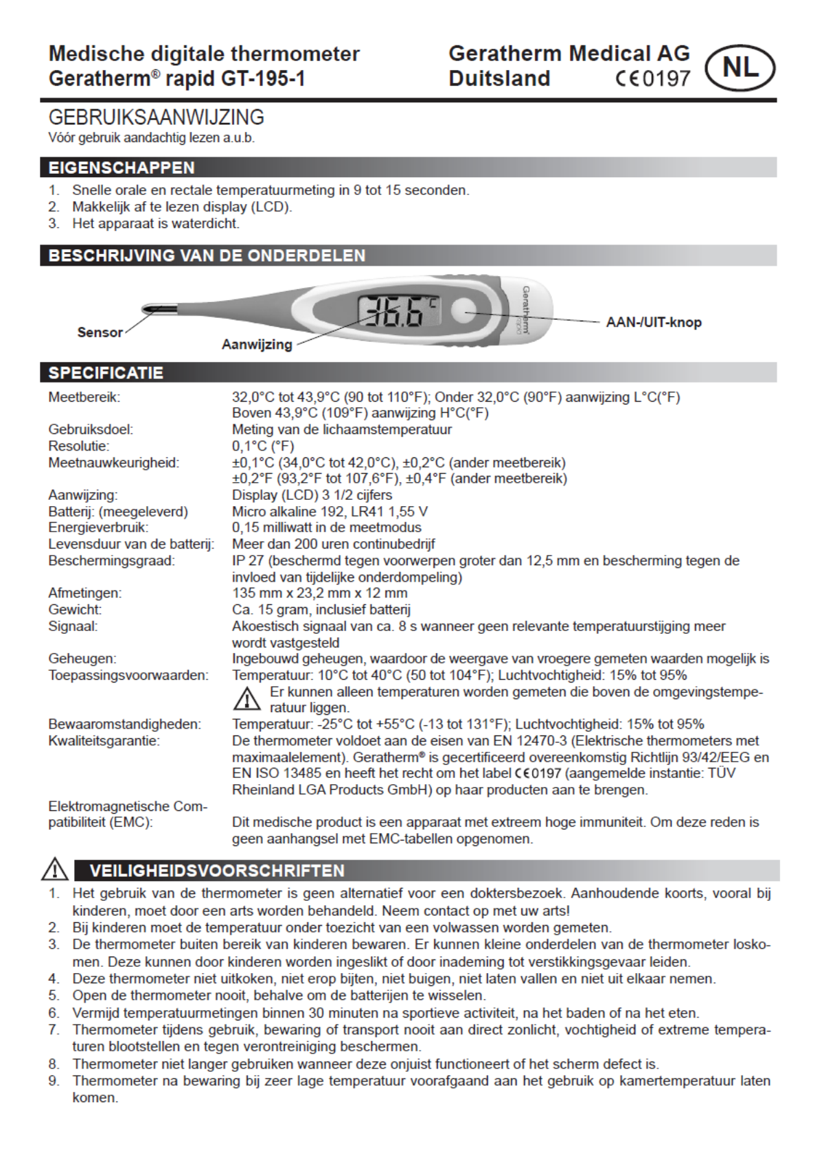 Rapid 9sec Thermometer afbeelding van document #1, instructions
