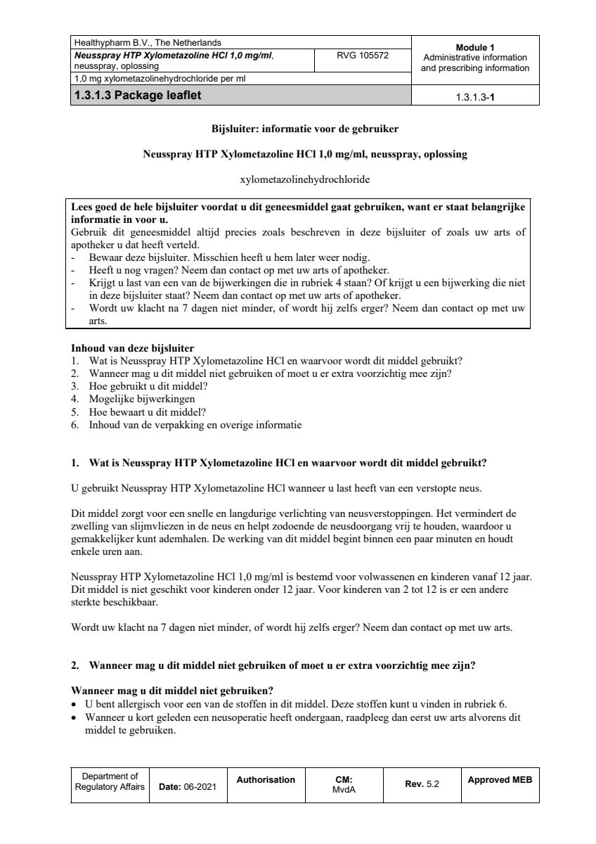 Xylometazoline Neusspray 1.0mg/ml afbeelding van document #1, leaflet