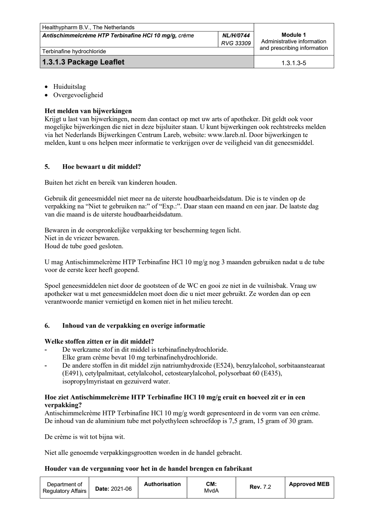 Terbinafine Anti-Schimmel Crème afbeelding van document #5, leaflet
