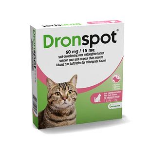 Dronspot 60mg/15mg Spot On Ontwormingsmiddel Voor Middelgrote Katten Pipet 2ST