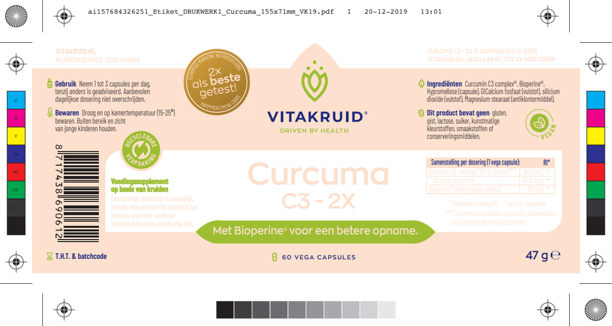 Curcuma C3-2X (95%  curcuminoïden) met Bioperine® afbeelding van document #1, label