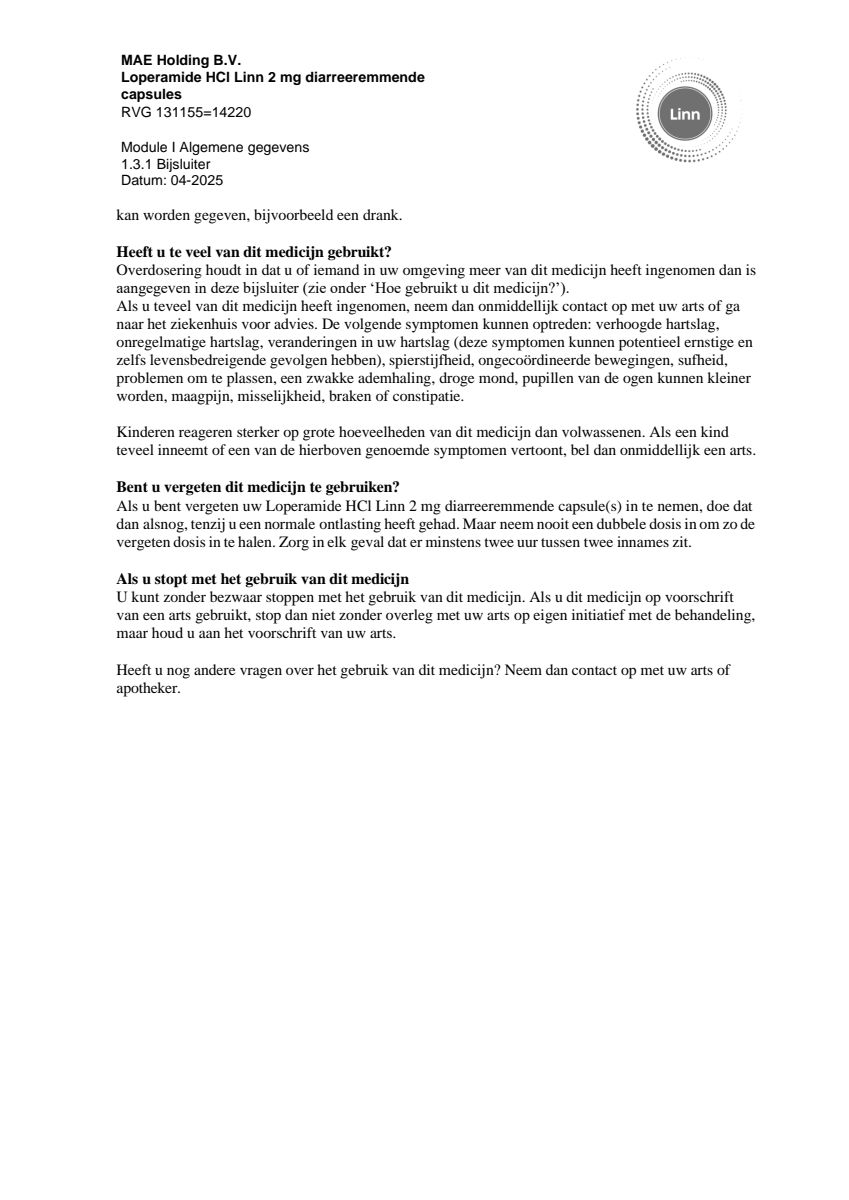 Loperamide Diarreeremmende Capsules afbeelding van document #6, leaflet