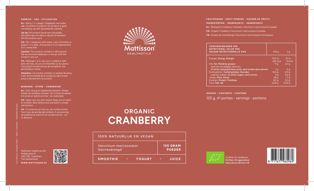 Organic Cranberry Poeder afbeelding van document #1, label