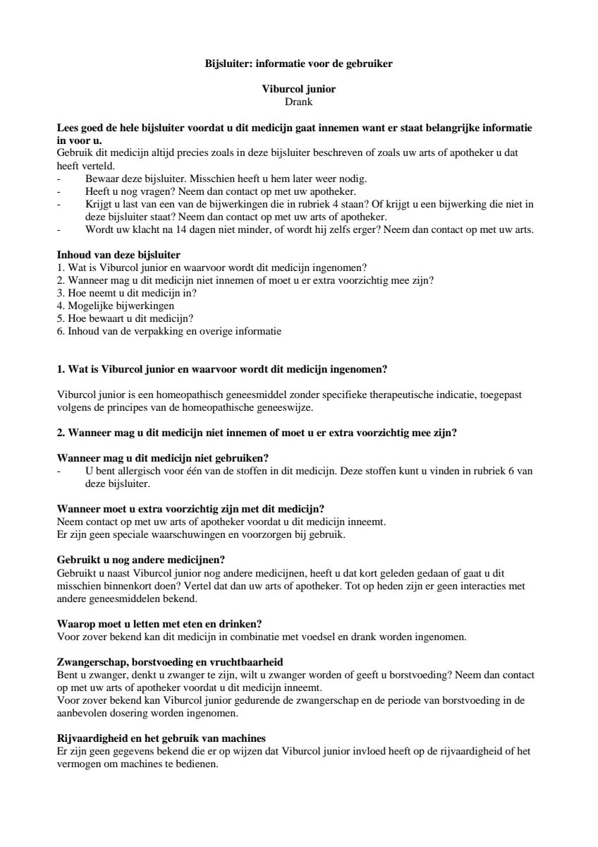 Viburcol Junior Ampullen afbeelding van document #1, leaflet