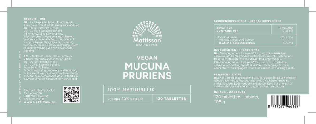 Mucuna Pruriens Tabletten afbeelding van document #1, label
