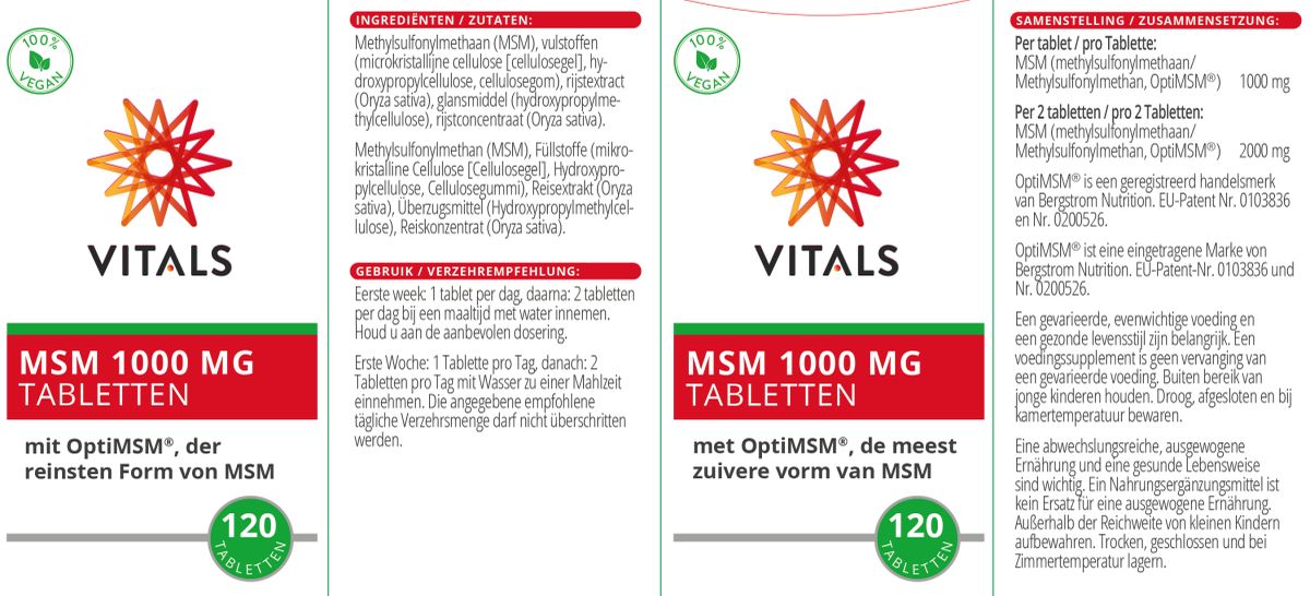 MSM 1000mg Tabletten afbeelding van document #1, label