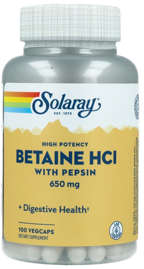 Solaray Betaine HCI 650mg Capsules afbeelding