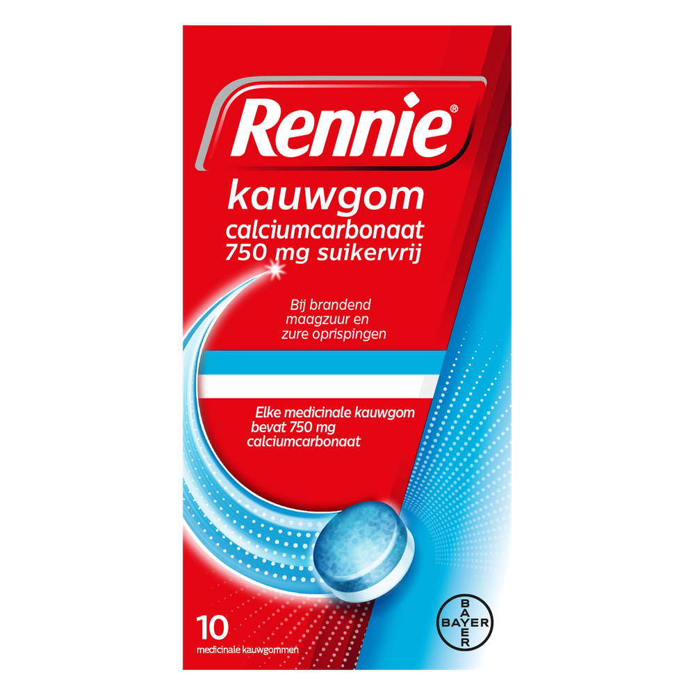 Rennie Kauwgom Calciumcarbonaat 750mg Suikervrij afbeelding