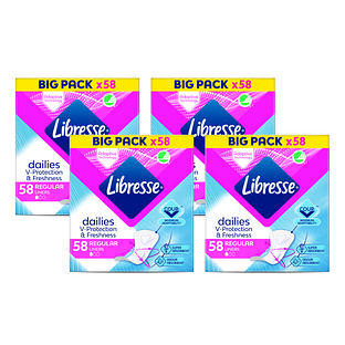 Libresse Dailies V-Protection Regular Inlegkruisjes Multiverpakking 4x58ST Libresse Dailies V-Protection Regular Inlegkruisjes Multiverpakking 4x58ST