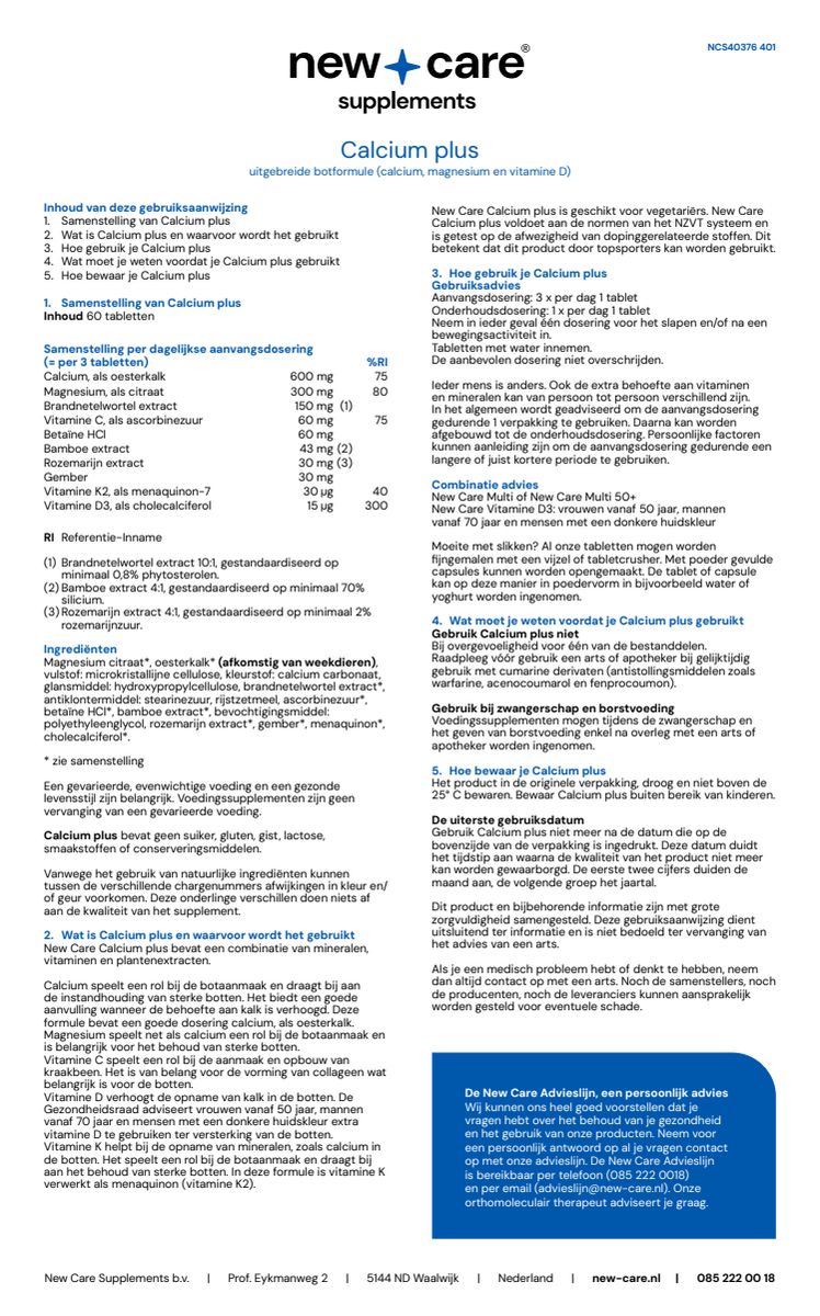 Calcium Plus Tabletten afbeelding van document #1, instructions