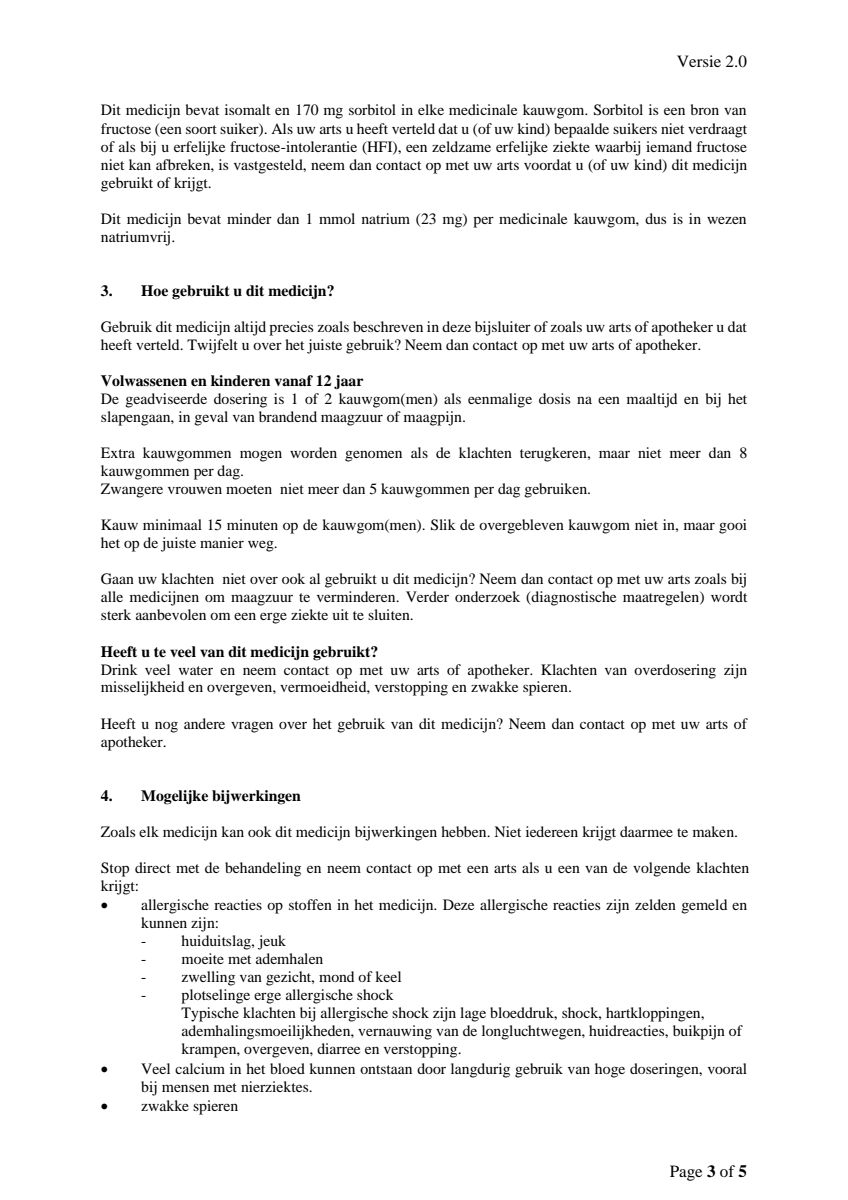 Kauwgom Calciumcarbonaat 750mg Suikervrij afbeelding van document #3, leaflet