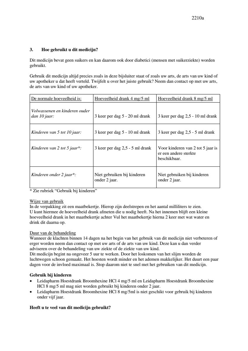 Hoestdrank Broomhexine HCI 8mg/5ml Suikervrij afbeelding van document #3, leaflet