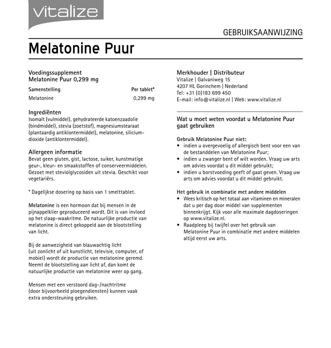 Melatonine Puur 0,299 mg Tabletten afbeelding van document #1, instructions