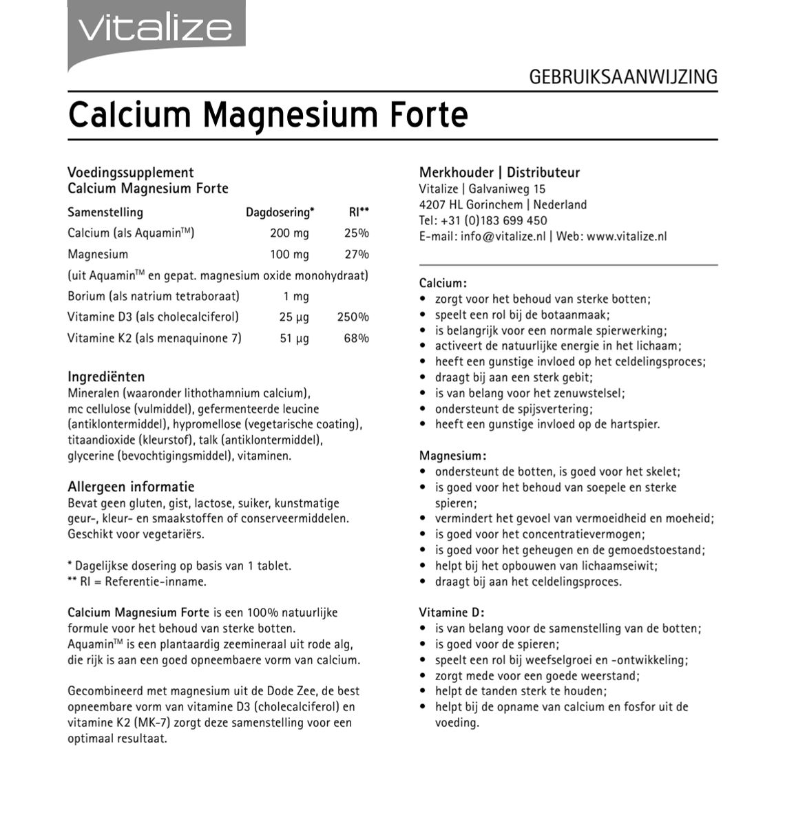 Calcium Magnesium Forte Tabletten afbeelding van document #1, instructions