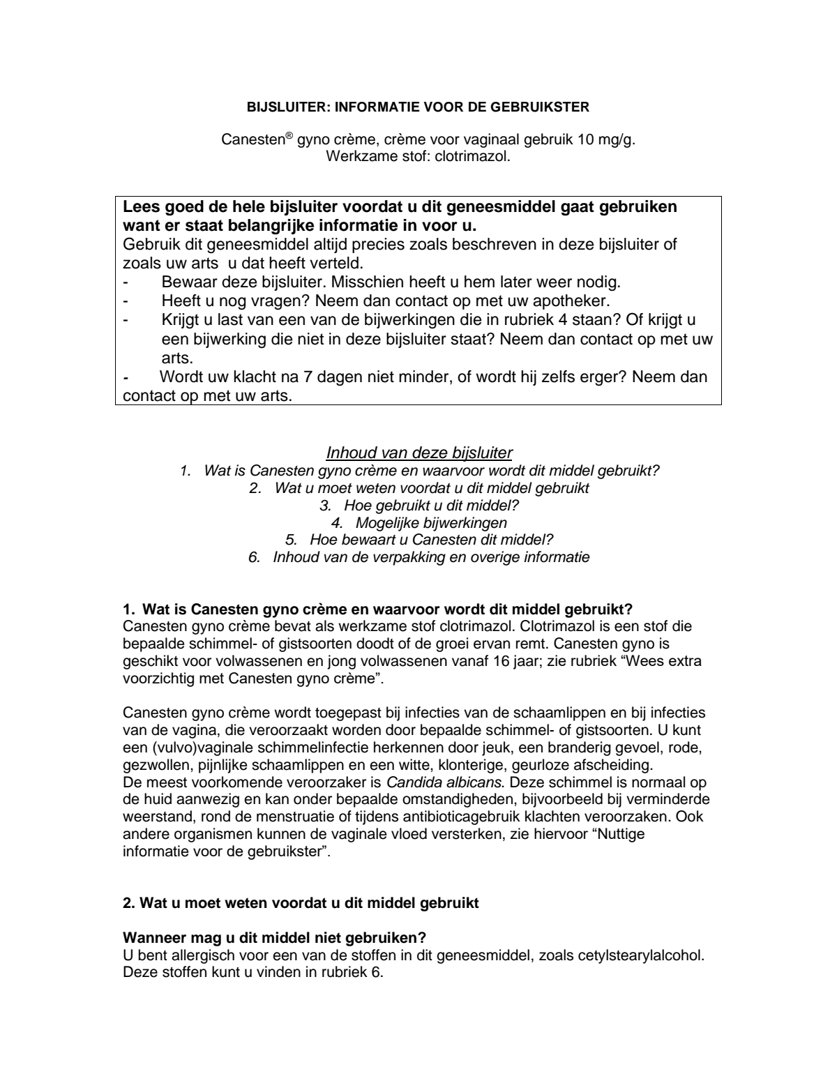 Gyno Crème - 6 daagse behandeling afbeelding van document #1, leaflet
