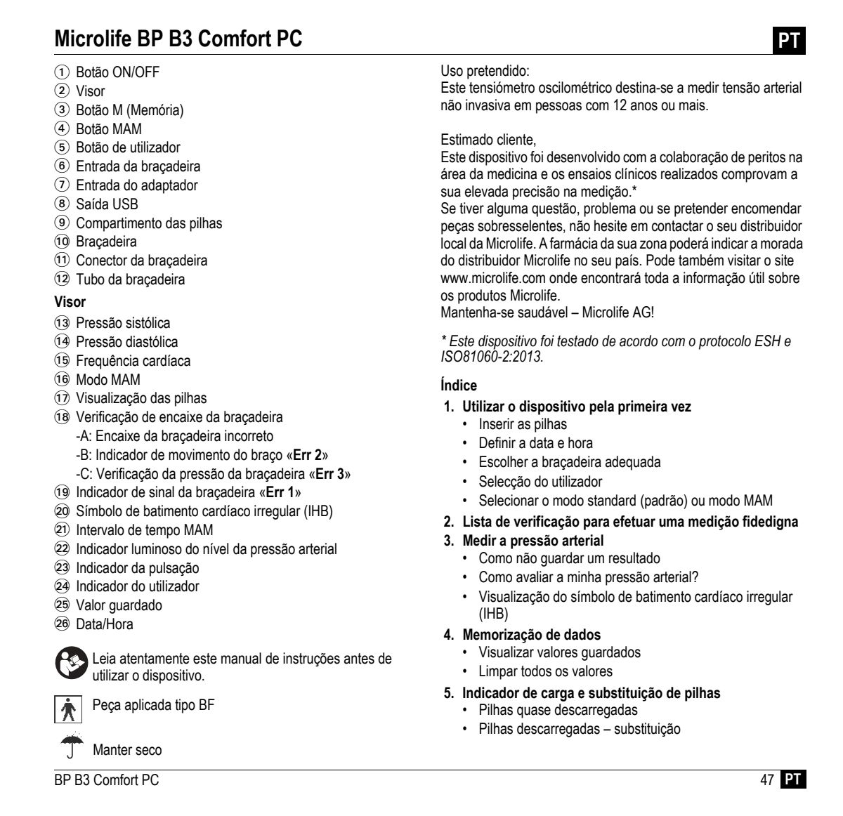 Microlife BP Bloeddrukmeter B3 Comfort PC afbeelding van document #49, instructions