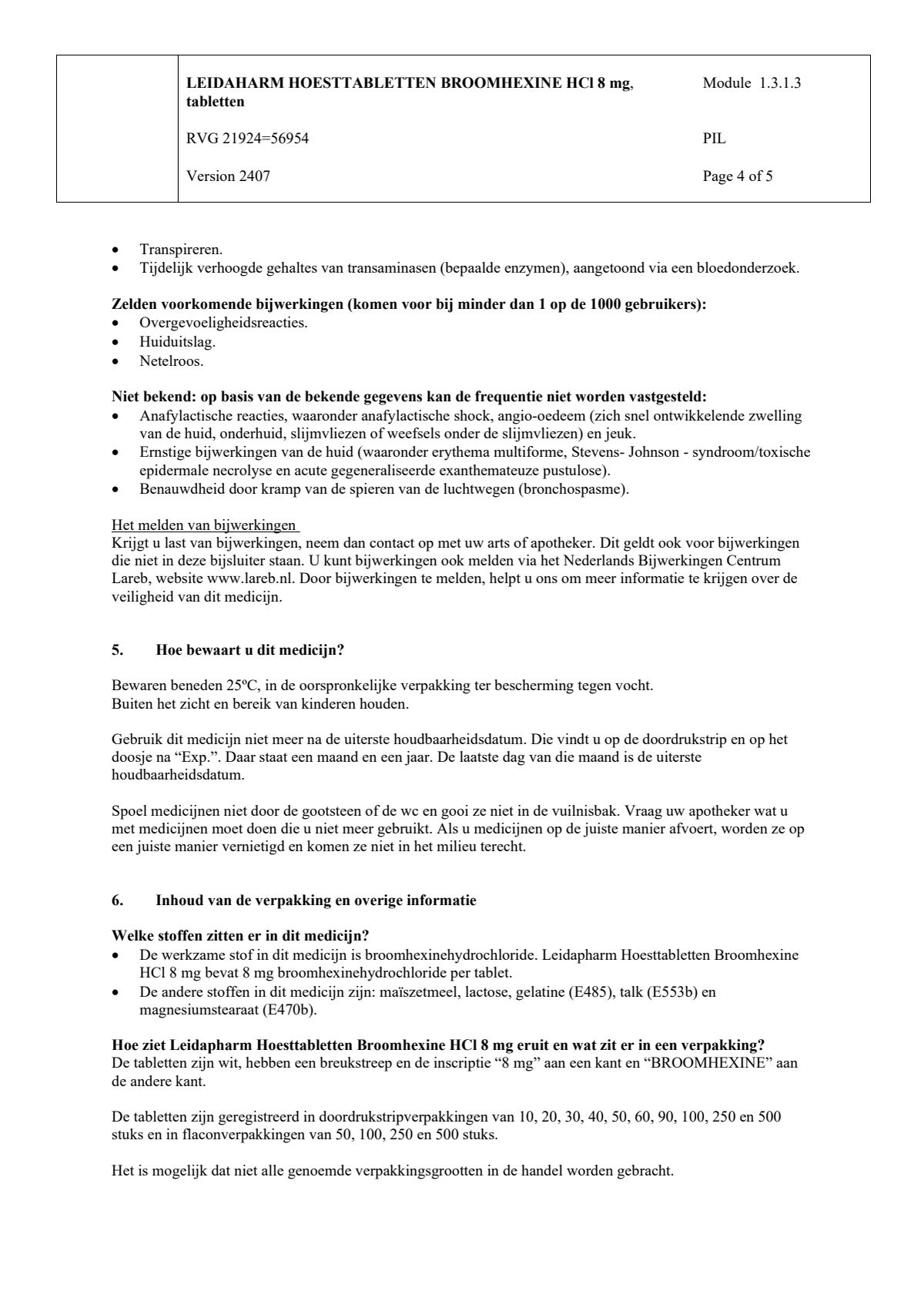 Broomhexine HCI 8 mg Hoesttabletten afbeelding van document #4, leaflet
