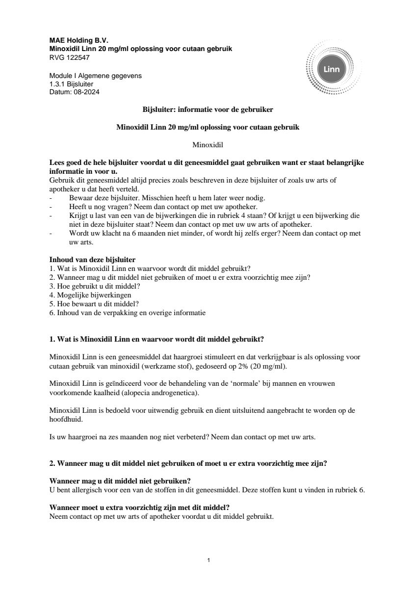 Minoxidil Linn 20 mg/ml oplossing afbeelding van document #1, leaflet