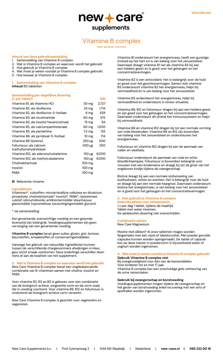 Vitamine B Complex Tabletten afbeelding van document #1, instructions