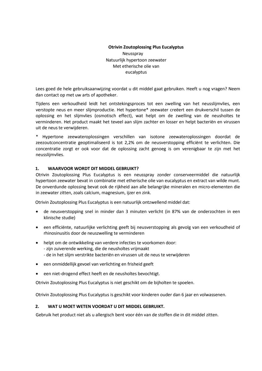 Zoutoplossing Plus Eucalyptus Neusspray bij een verstopte neus afbeelding van document #1, instructions