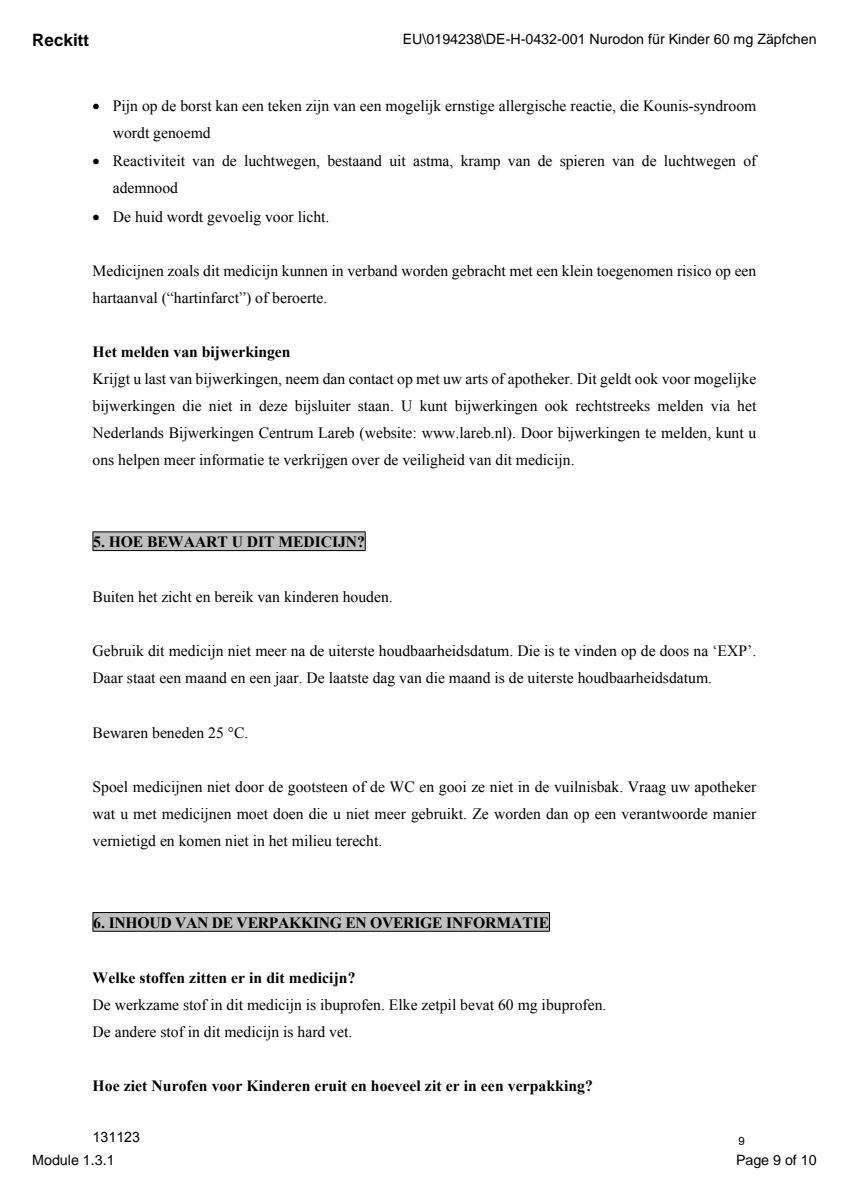 voor Kinderen Zetpil 60mg afbeelding van document #9, leaflet