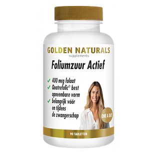 Golden Naturals Foliumzuur Actief Tabletten 90TB Golden Naturals Foliumzuur Actief Tabletten 90TB