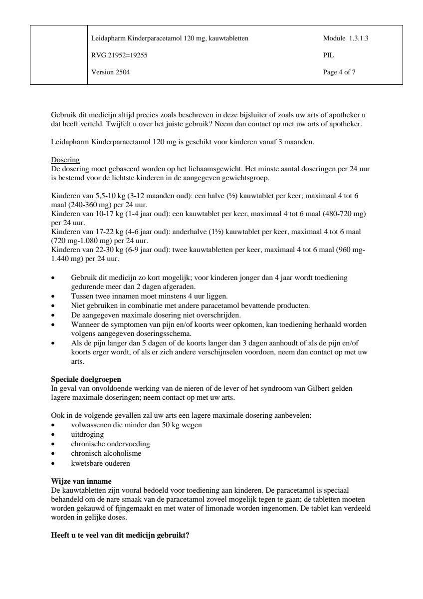 Kind Paracetamol Kauwtabletten 120mg afbeelding van document #4, leaflet