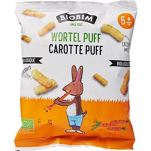 Biobim Biologische Mais Puffs Wortel 6+M 20GR Biobim Biologische Mais Puffs Wortel 6+M 20GR