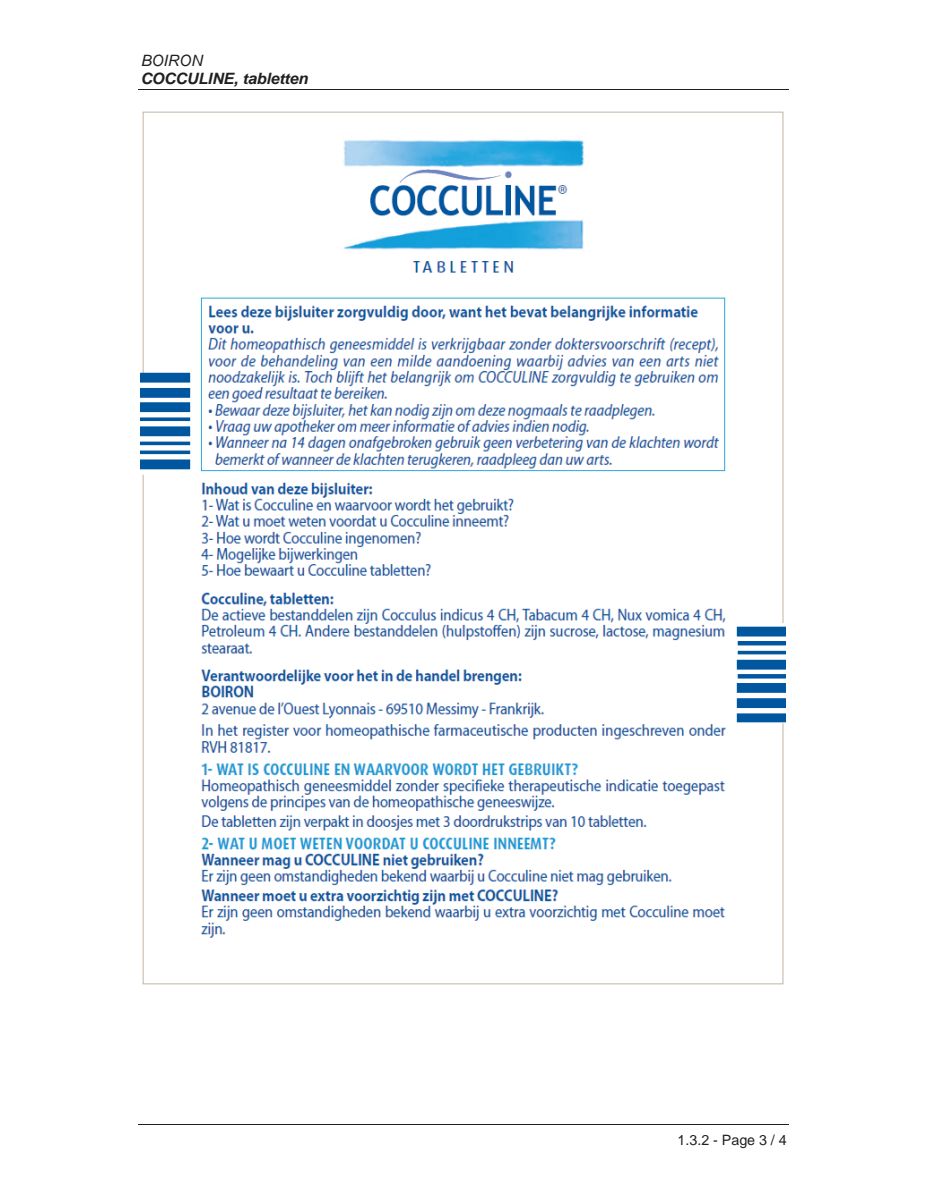 Cocculine Tabletten afbeelding van document #1, leaflet
