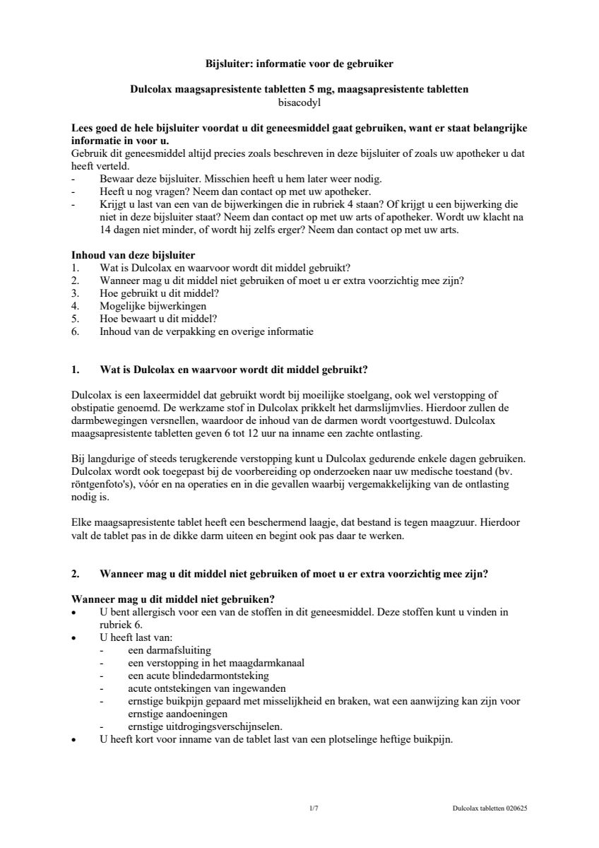 Maagsapresistente Bisacodyl 5mg Tabletten afbeelding van document #2, leaflet