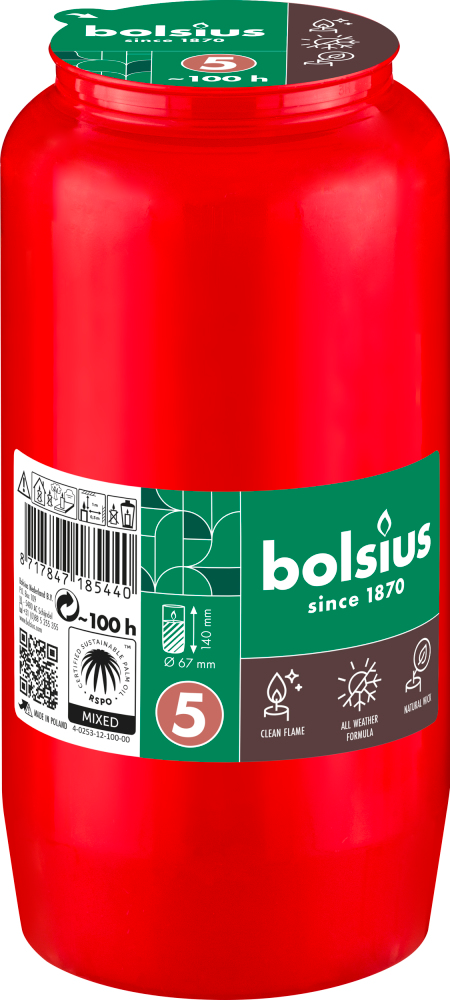 Bolsius Herdenkingslicht Nr.5 Rood afbeelding 1