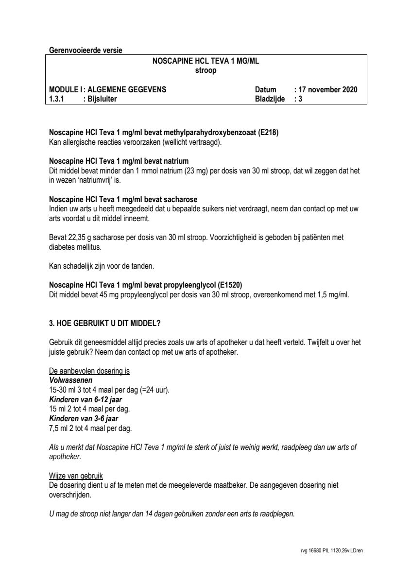 Noscapine Hcl 1=1 Pch Stroop 1mg/ml afbeelding van document #3, leaflet