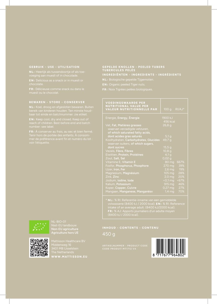 Biologische Chufa Tijgernoot Gepeld afbeelding van document #1, label